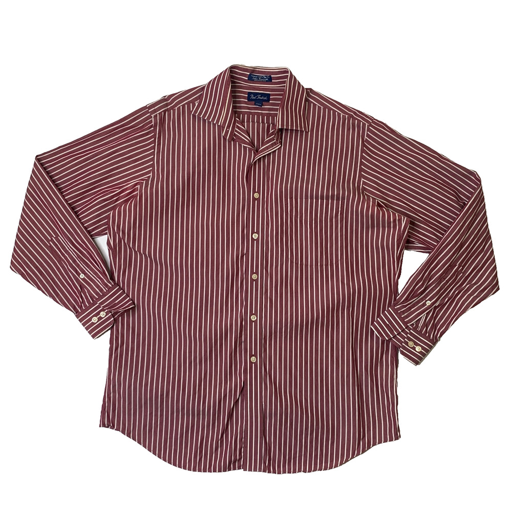 Vintage Paul Fredrick Shirt Mens 16 Two Ply Cotton Broadcloth Striped Dress